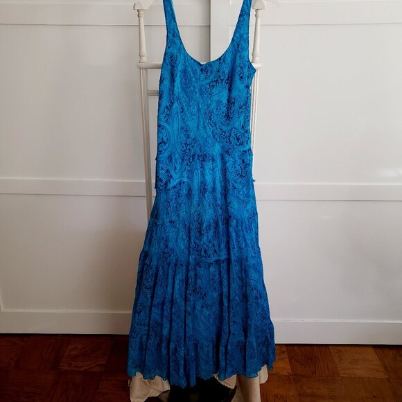 BNWoT JONES WEAR dreamy boho fit flare vivid turquoise paisley tiered maxi (12) - Picture 2 of 9